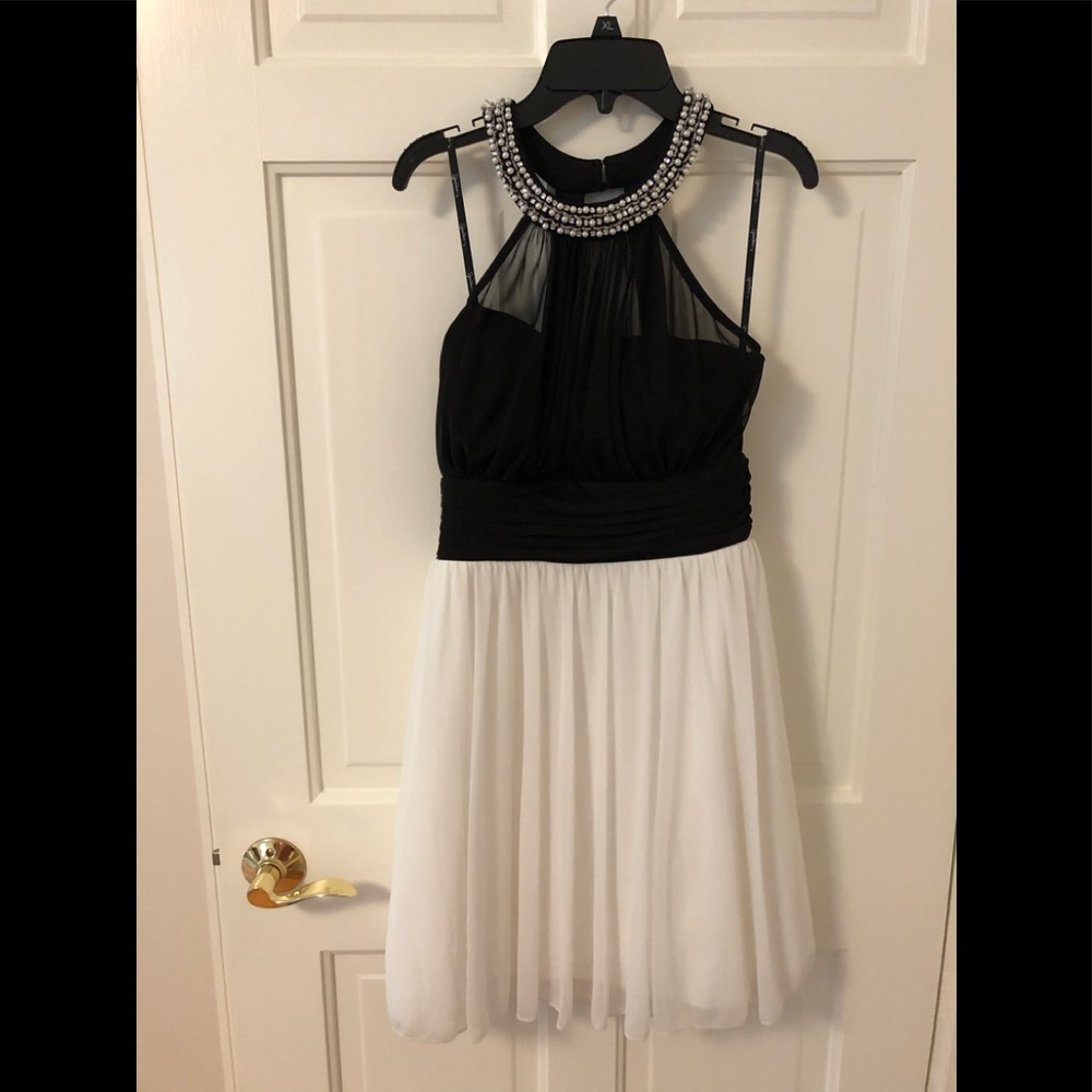 Speechless Black and White Dress with Beaded Neck